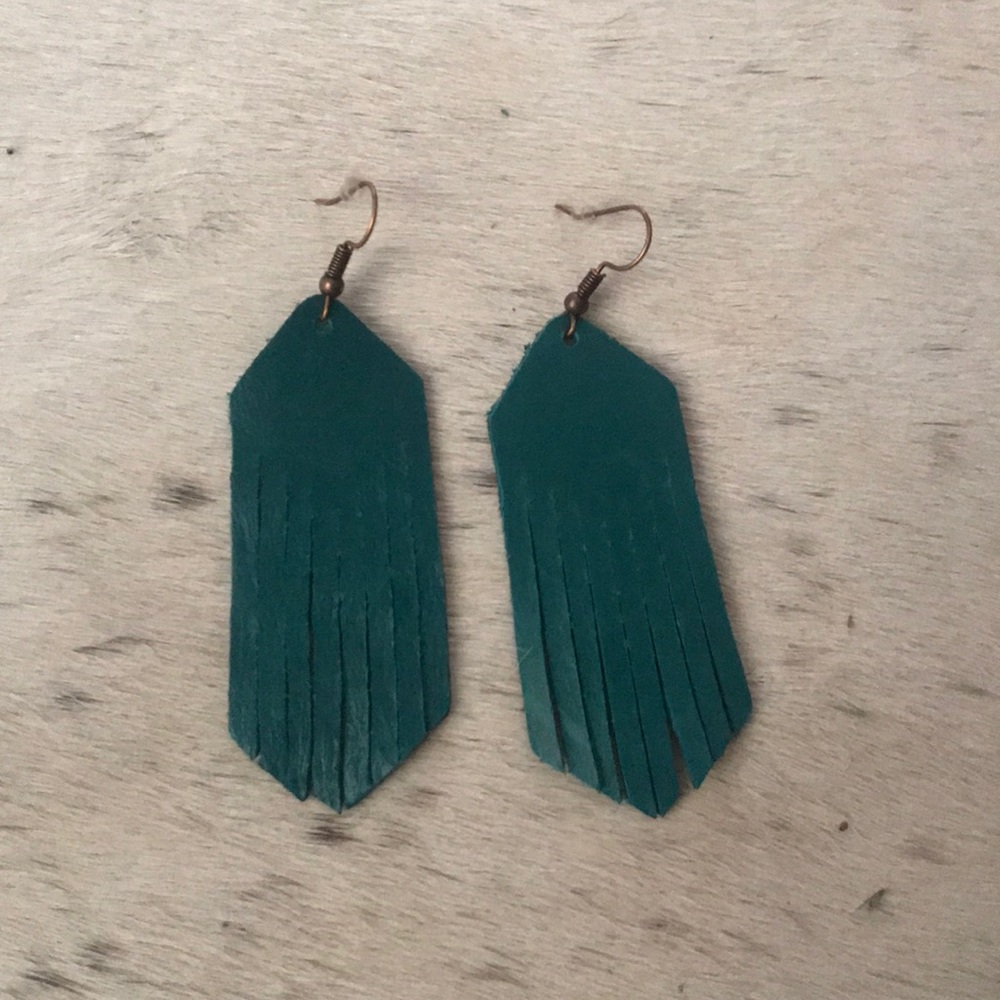 Turquoise leather earrings